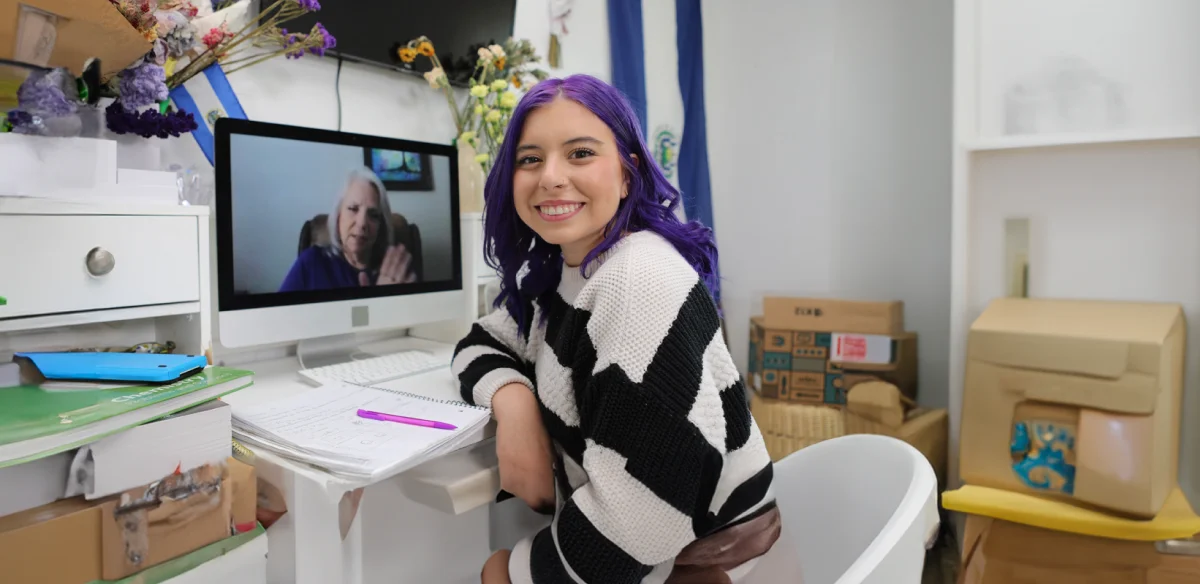 Girl watching an online class